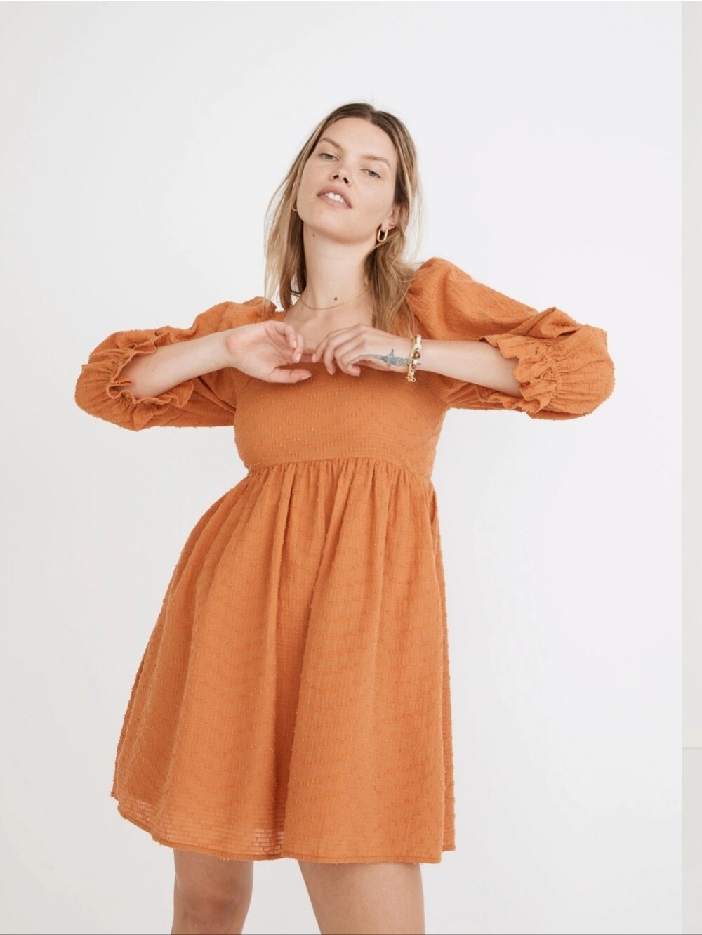 Madewell Orange Mini Dress with Puff Sleeves